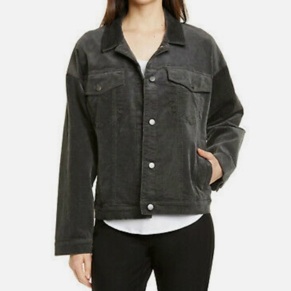 Eileen Fisher Velvet Classic Corduroy Collar Jacket in Black Size XS - Picture 2 of 7